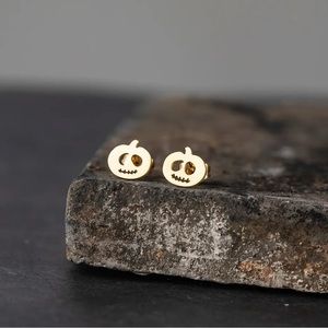 STAINLESS STEEL Silver Pumpkin Halloween Stud Earrings with Gift Bag